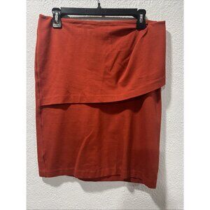 CAbi Burnt Orange Overlay Wrap Pencil Skirt Knee Length Career Size 8